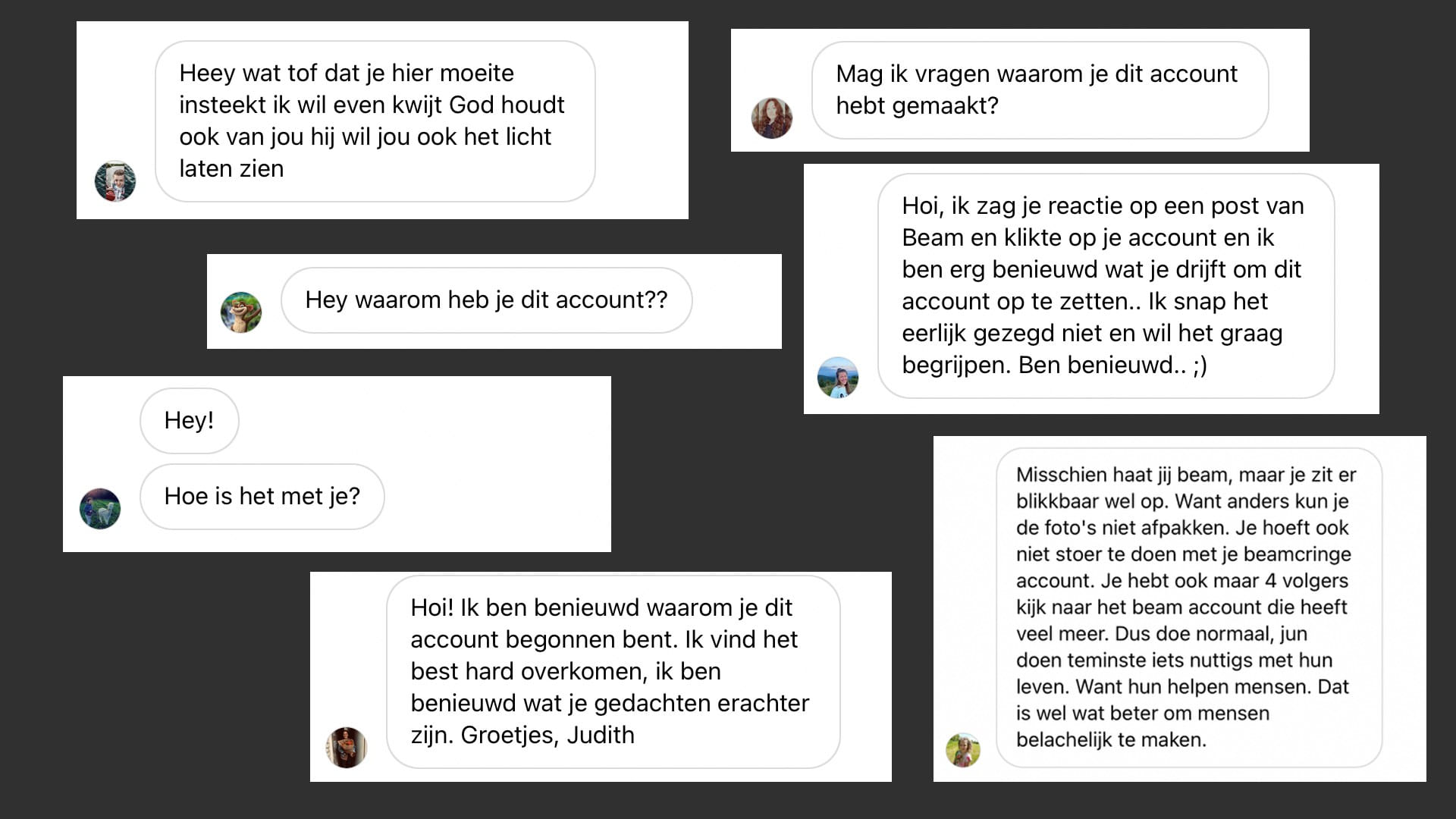 beam instagram reacties dms