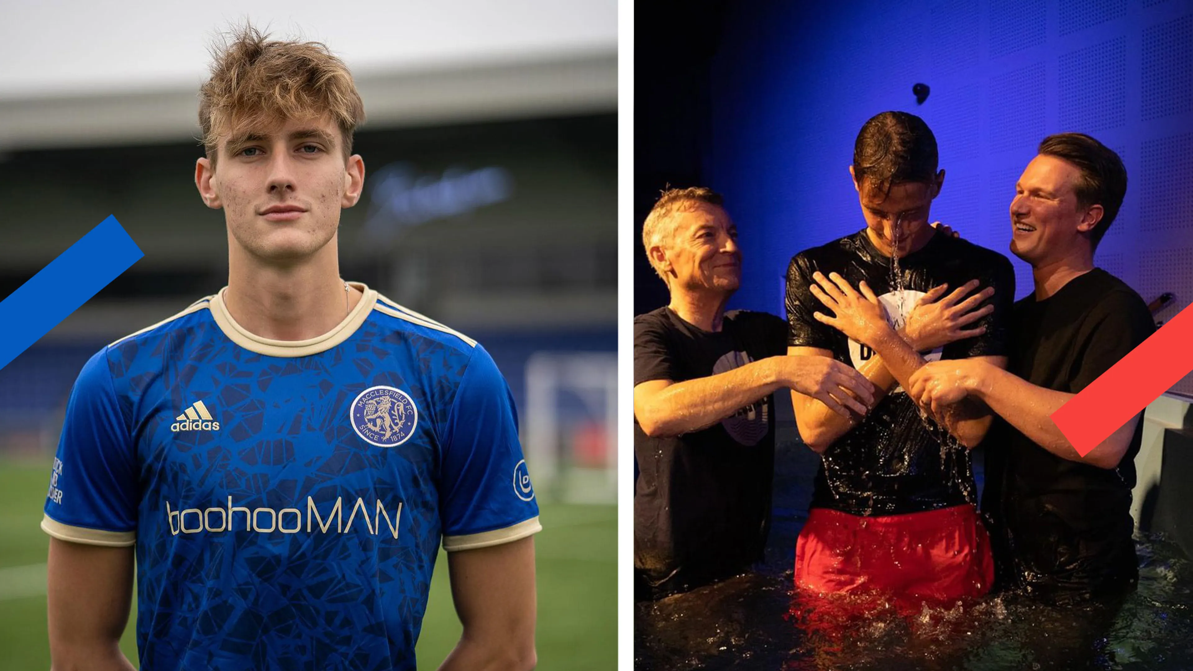 Jelle in een doopbad en jelle in voetbal outfit.