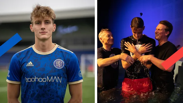 Jelle in een doopbad en jelle in voetbal outfit.